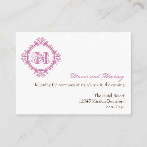 Vintage decay pink wedding reception enclosure business card