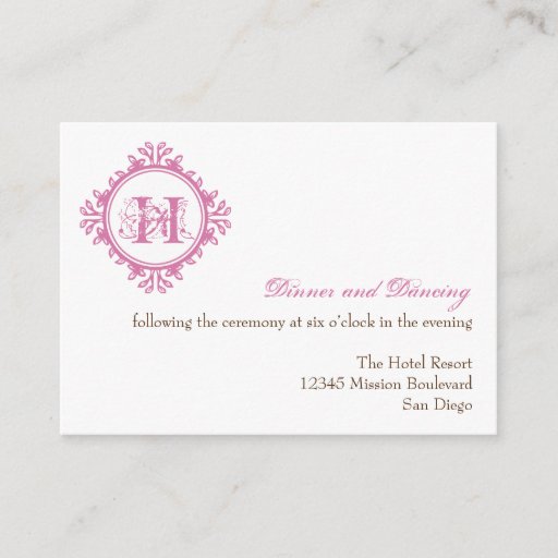 Customizable Vintage decay pink wedding reception enclosure business card