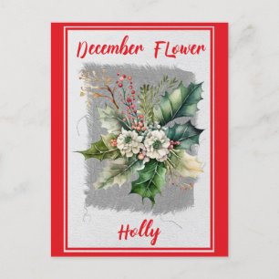 Vintage December Flower Holly Floral Postcard