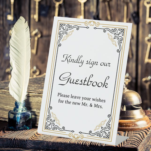 Vintage Deco Art Black Wedding Guestbook Pedestal Sign (Creator Uploaded)