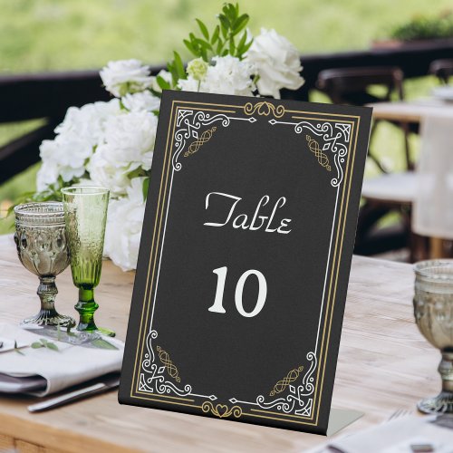 Vintage Deco Art Black Wedding Table Number Pedestal Sign