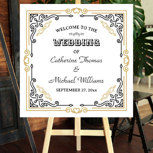 Vintage Deco Art Elegant Black White Gold Wedding Foam Board