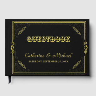 Vintage Deco Art Elegant Black White Gold Wedding Foil Guest Book