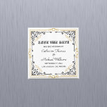 Vintage Deco Art Elegant Black White Gold Wedding Magnet<br><div class="desc">This design style draws inspiration from the Art Deco movement of the 1920s and 1930s, characterized by geometric shapes, gold accents, black and white shapes, and elegant fonts. A black and white wedding theme is a classic and timeless choice. It combines elegance and simplicity, creating a sophisticated atmosphere. The contrast...</div>