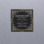 Vintage Deco Art Elegant Black White Gold Wedding Magnet<br><div class="desc">This design style draws inspiration from the Art Deco movement of the 1920s and 1930s, characterized by geometric shapes, gold accents, black and white shapes, and elegant fonts. A black and white wedding theme is a classic and timeless choice. It combines elegance and simplicity, creating a sophisticated atmosphere. The contrast...</div>