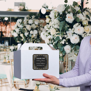 Vintage Deco Art Elegant Black White Gold Wedding Square Sticker