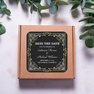 Vintage Deco Art Elegant Black White Gold Wedding Square Sticker