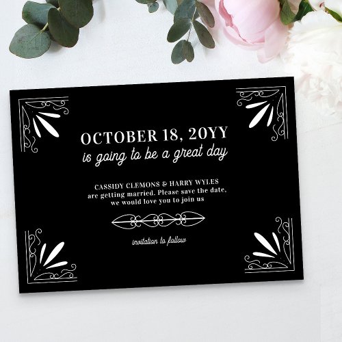 Vintage Deco Black and White Typography Wedding Save The Date