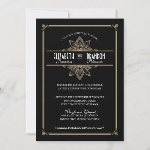 Vinatge Deco Black &amp; Gold Wedding Invitation