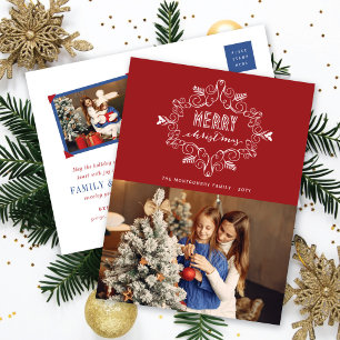 Vintage Deco Festive Foliage Merry Christmas Photo Holiday Postcard