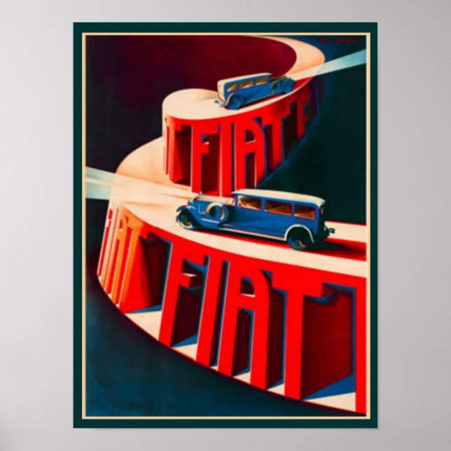 Vintage Deco Fiat Poster 12 x16 (Front)