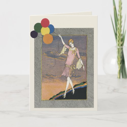 Vintage deco flapper birthday party greeting card