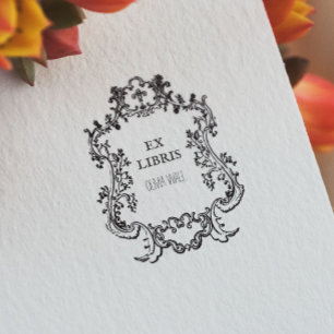 Vintage Deco Frame Bookplate Ex Libris Bookish Rubber Stamp