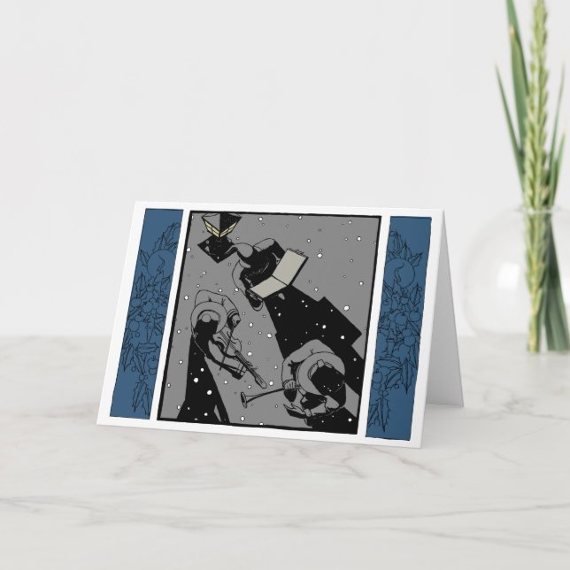 Vintage Deco Gaslamp Carol Trio Holiday Card (Front)