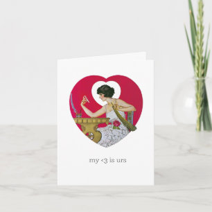 Vintage deco girl with iPhone, valentine card
