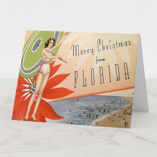 Vintage Deco Merry Christmas from Florida girl Card