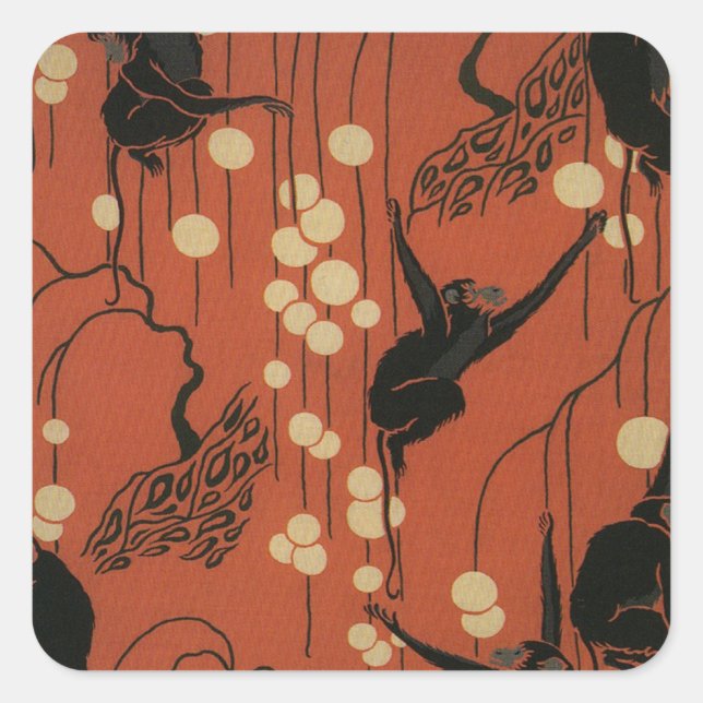 Vintage Deco Moderne Monkeys Square Sticker (Front)