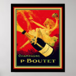 Vintage Deco " P. Boutet" Champagne Poster<br><div class="desc">Vibrantly colored,  1920's ,  Art Deco,  advertisement for P. Boutet Champagne.</div>