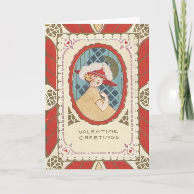 Vintage Deco Style Valentine Holiday Card (Front)