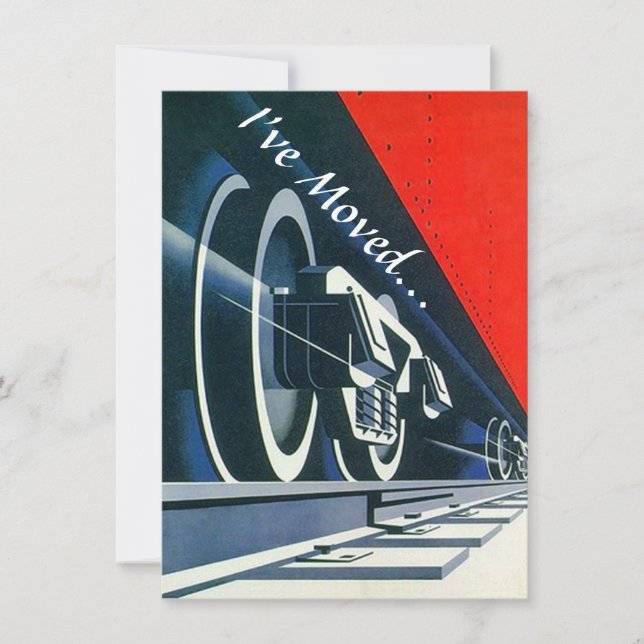 Vintage Deco Train Moved New Address Announement Announcement (Front)