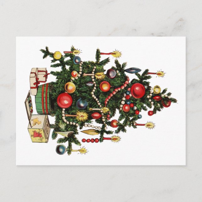 Vintage Decorated Christmas Tree Announcement Postcard (Front)
