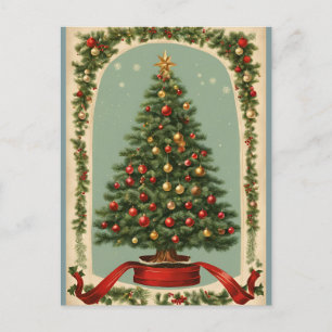 Vintage Decorated Christmas Tree Holiday Postcard