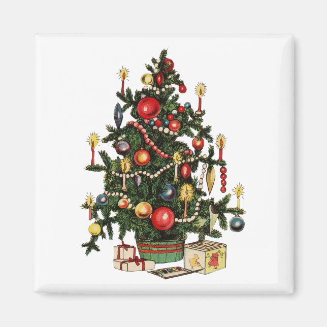 Vintage Decorated Christmas Tree Magnet (Front)