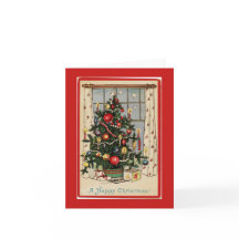 Vintage Decorated Christmas Tree Red