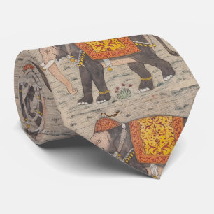 Vintage Decorated Elephant Painting (17th Century) Neck Tie