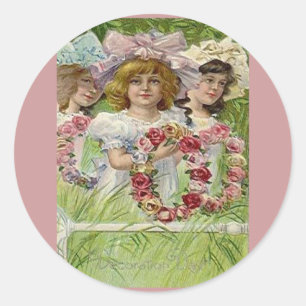 Vintage Decoration Day Girls Classic Round Sticker