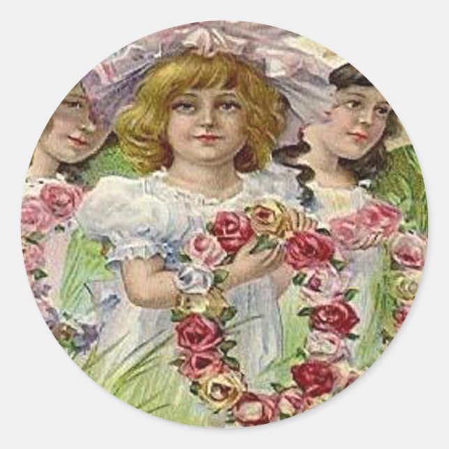 Vintage Decoration Day Girls Classic Round Sticker (Front)