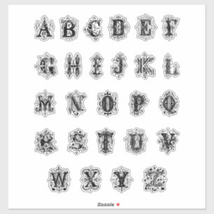 Vintage Decorative Alphabet Letters Monogram A-Z Sticker
