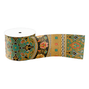 Vintage Decorative Arabic Floral Pattern Grosgrain Ribbon