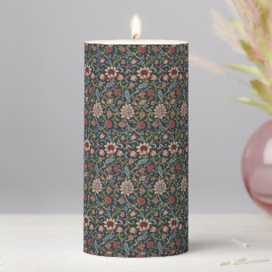 Vintage Decorative Art Floral Pattern Blue Pink Pillar Candle