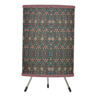 Vintage Decorative Art Floral Pattern Blue Pink Tripod Lamp