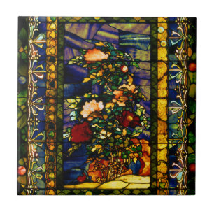 Vintage Decorative Floral Stained Glass Ceramic Tile