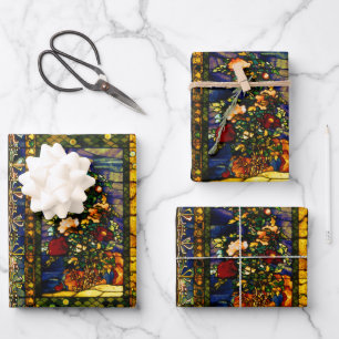 Vintage Decorative Floral Stained Glass Wrapping Paper Sheets