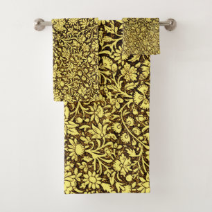 Vintage Decorative Golden Floral Pattern Bath Towel Set