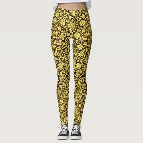 Vintage Decorative Golden Floral Pattern Leggings