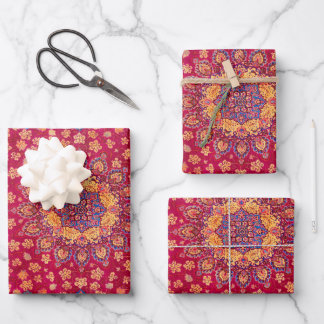 Vintage Decorative Persian Floral Carpet Wrapping Paper Sheets