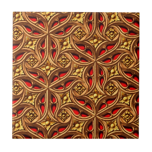 Vintage Decorative Red and Gold Egyptian Pattern Ceramic Tile (Front)