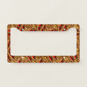 Vintage Decorative Red and Gold Egyptian Pattern License Plate Frame