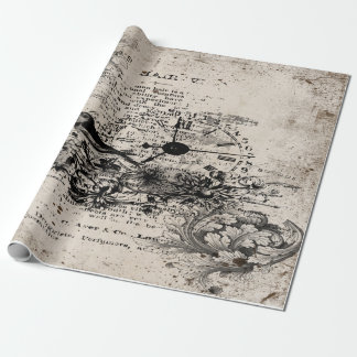 Vintage decoupage bird and clock wrapping paper