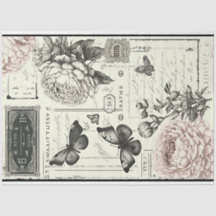 Vintage Decoupage Butterfly Ivory Pink Artist  Tissue Paper