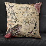 Vintage Decoupage Collage Apothecary Throw Pillow<br><div class="desc">A fun vintage decoupage apothecary pillow featuring the words apothecary shoppe,  and a toad,  elixer bottle and calligraphy border. Designed for you by Blackberry Boulevard.</div>