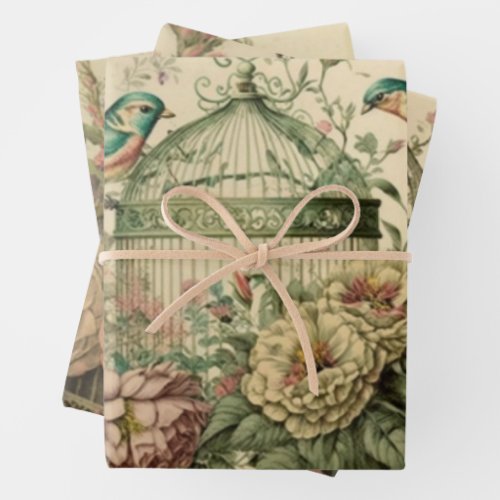 vintage decoupage drawer liners birdcage and birds wrapping paper sheets