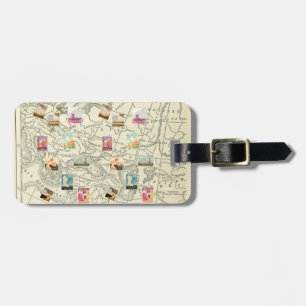 Vintage Decoupage Ephemera Travel Stamps Map Luggage Tag