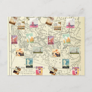 Vintage Decoupage Ephemera Travel Stamps Map Postcard