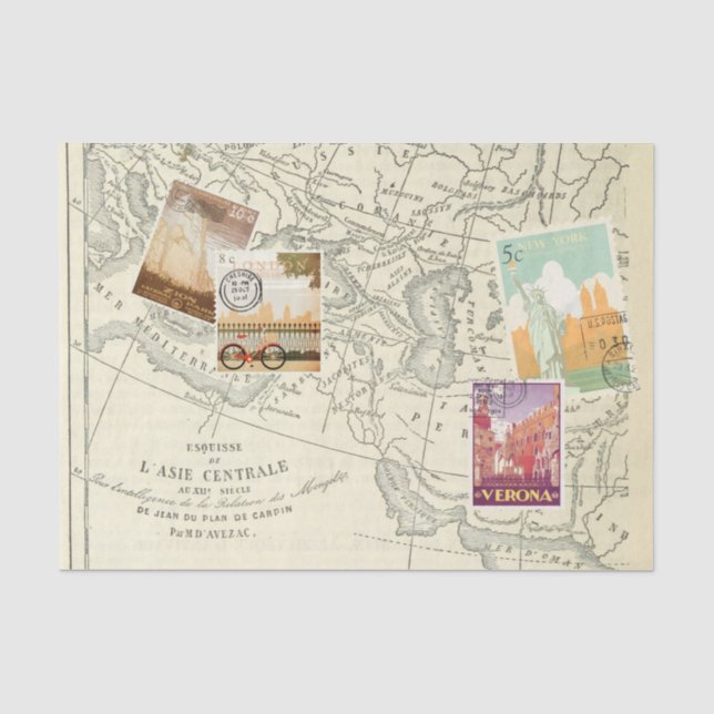 Vintage Decoupage Ephemera Travel Stamps  Tissue Paper (Front)