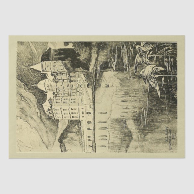 VINTAGE DECOUPAGE FRENCH CASTLE COUNTRYSIDE TISSUE PAPER (Front)